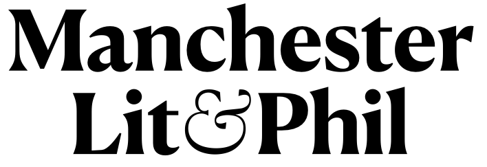 The logo for the Manchester Literature and Philosophy Society - The words "Manchester Lit & Phil" in a Serif font and dark green colour